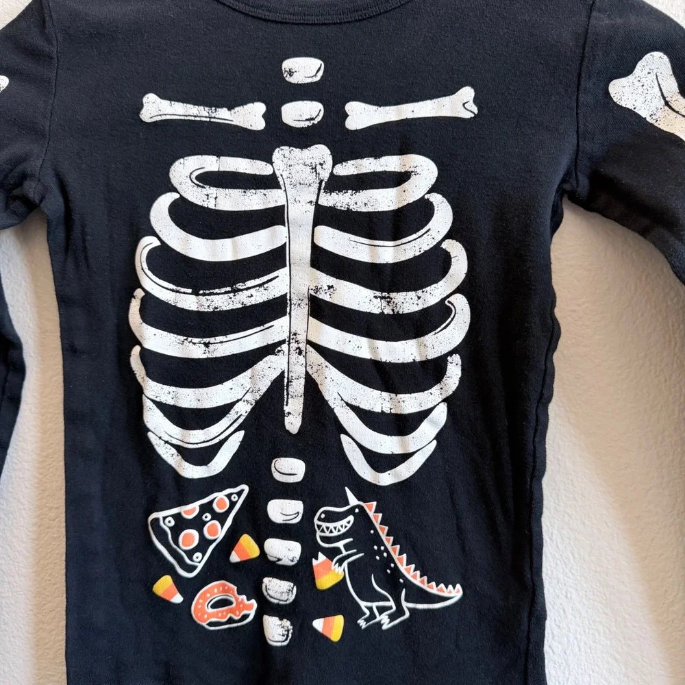 Cat & Jack Kids Skeleton Dinosaur Pizza Pajama Set Black Size 10 Halloween PJs